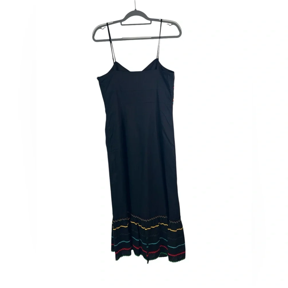 Spenser Jeremy Multicolor Zigzag Embroidered Black Midi Dress - Size 10 cotton - Picture 2 of 6